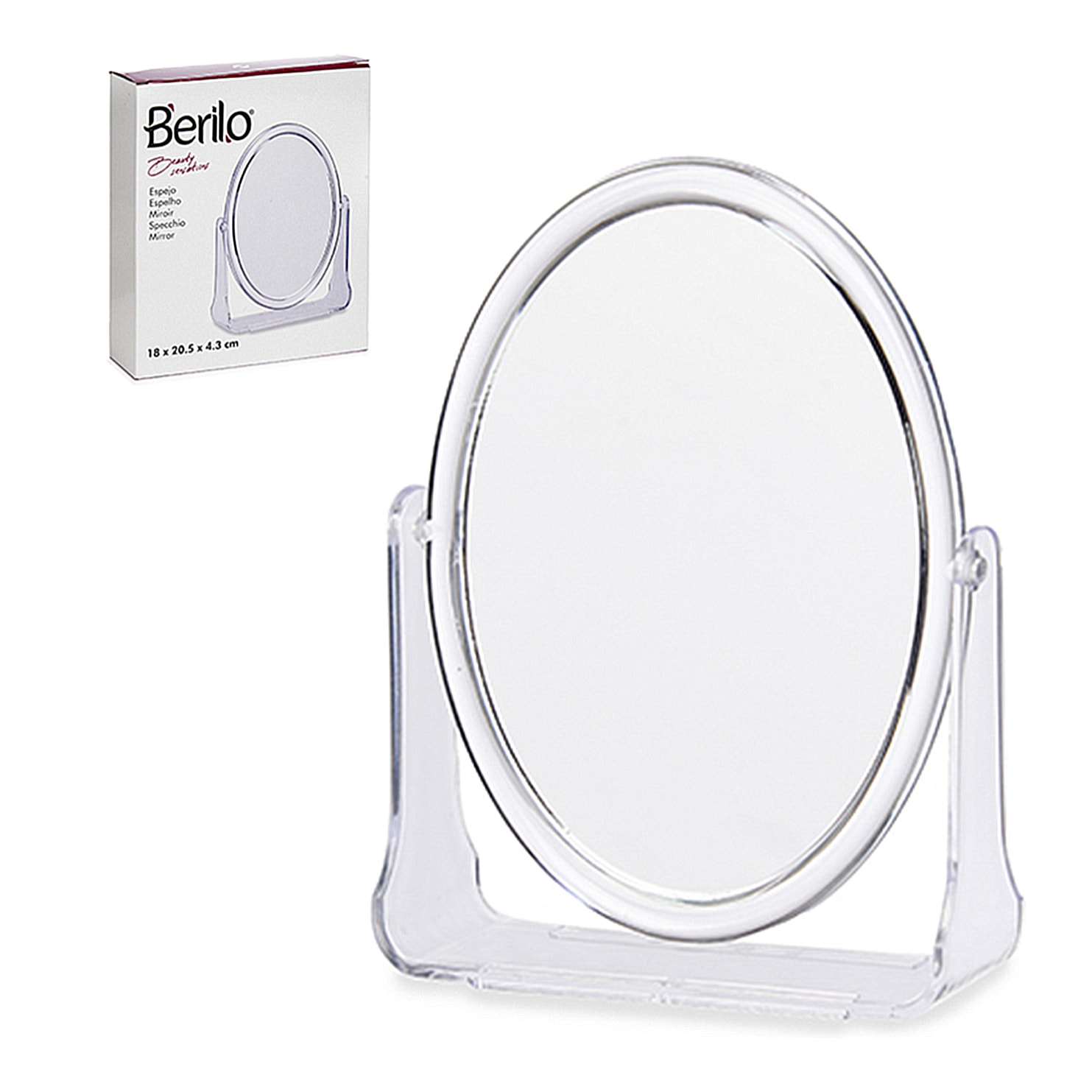 Specchio ovale con supporto. 20,5x18cm.