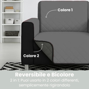 INTRECCI Copripoltrona Grigio Chiaro/Grigio Scuro Bicolore Antimacchia Waterproof Facilmente Lavabile con Elastico Misure Multiple Salva Divano Reversibile Certificazione Oeko Tex