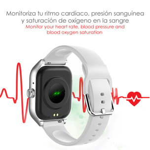 Smartwatch GTS4 Plus con chiamate BT, notifiche push. Monitor sportivo e sanitario. Corona multifunzione. 2 cinturini in silicone e metallo.