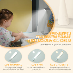 Juego de Escritorio y Silla para Niños de +6 Años Pupitre Infantil Altura Ajustable Escritorio Infantil con Mesa Inclinable Lámpara Cajón y Estante para Libros Gris