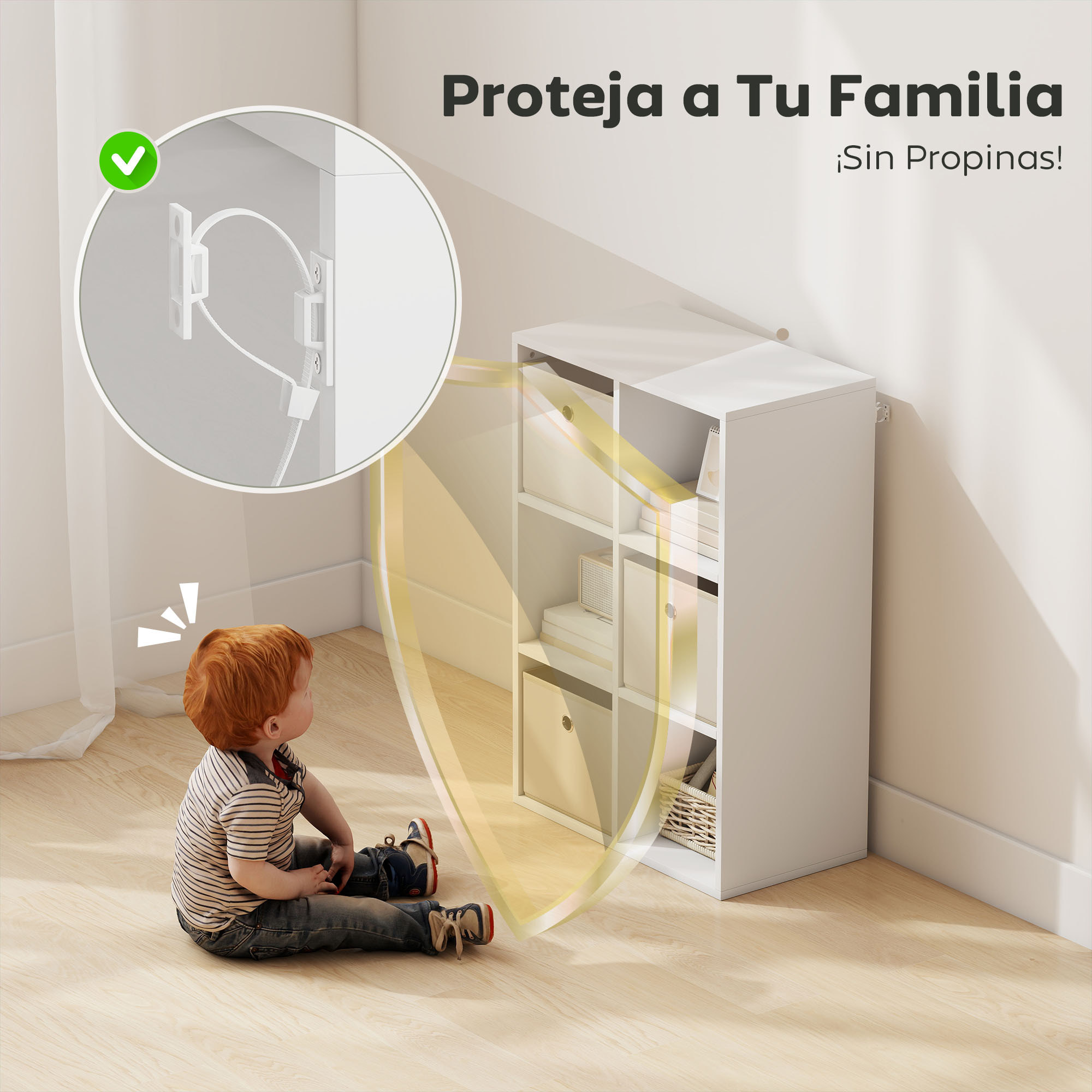 Estantería de 6 Cubos, Librería, Estantería para Libros con 3 Cajones de Tela, Horizontal o Vertical, para Salón, Dormitorio, Estudio, 53,7x30x79,8 cm, Blanco y Beige