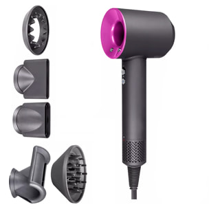 Secador iónico con 5 cabezales, 4 niveles de temperatura y 3 niveles de velocidad con 1500W de potencia.