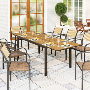 Mesa de Jardín Extensible, Mesa de Comedor Exterior Ajustable 160-240 cm, con Borde de Aluminio, Carga 70 kg, Mesita Rectangular para 6-8 Personas, para Patio, Terraza, Marrón