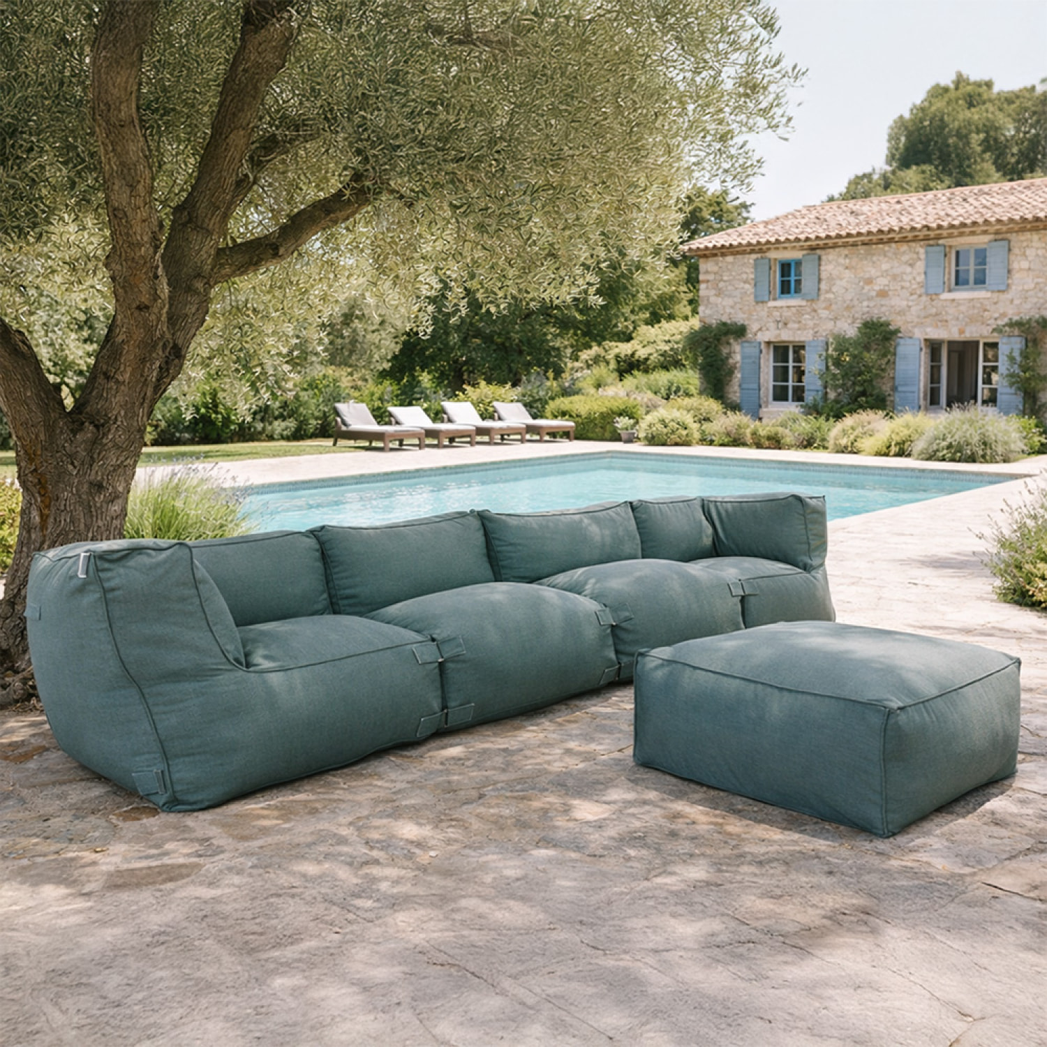 VERONE Salon de jardin modulable 5 places vert en tissu déperlant