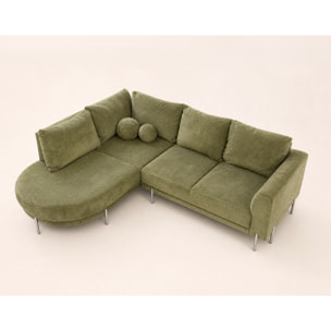Gabin - Canapé d'angle gauche 5 places en velours texturé - Vert Kaki