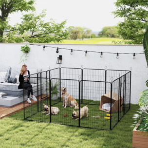 Parque para Perros Vallas para Mascotas de 12 Paneles 80x120 cm con 2 Puertas con Pestillo Corralito para Perros Grandes Medianos y Pequeños de Acero para Interior y Exterior Negro
