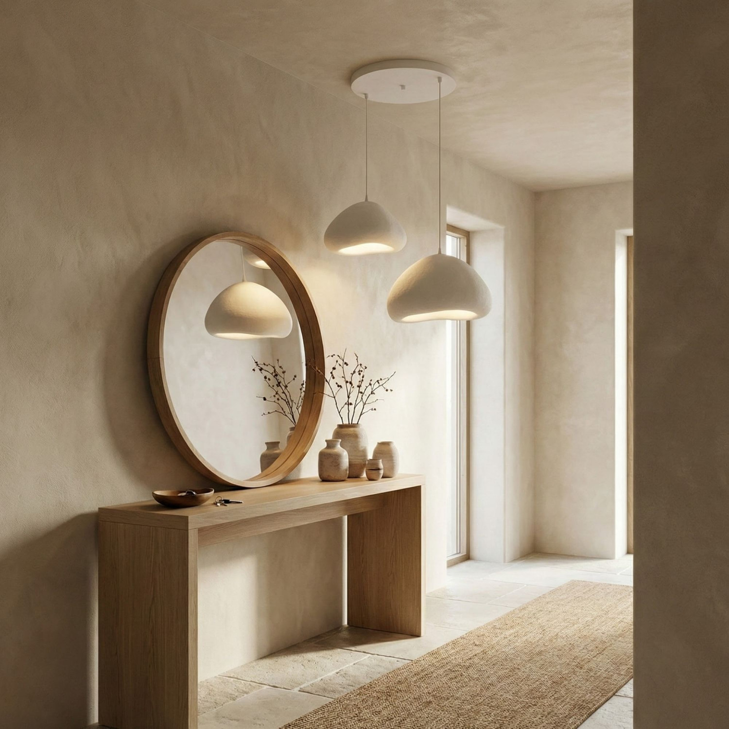 Luminaire design 2 suspensions en fibre de verre blanc OAXACA
