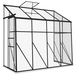 Serre de jardin adossée serre adossée dim. 2,53L x 1,27l x 2,4H m fondation porte coulissante lucarne alu polycarbonate noir