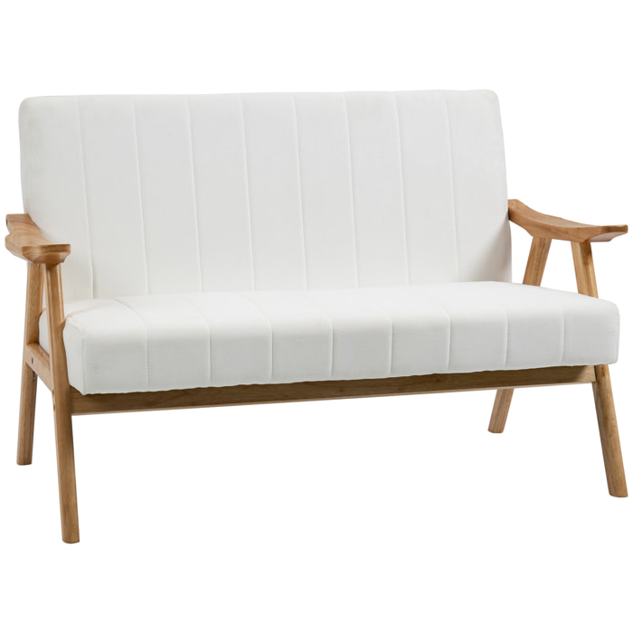 Sofá de 2 Plazas Moderno Sofá de Salón Decorativo Tapizado en Poliéster con Asiento Acolchado y Patas de Madera para Dormitorio Carga 200 kg 126x74x82 cm Crema