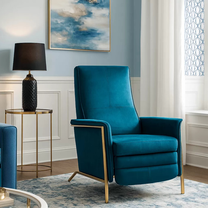 Fauteuil relax Lazy velours bleu pétrole Kare Design