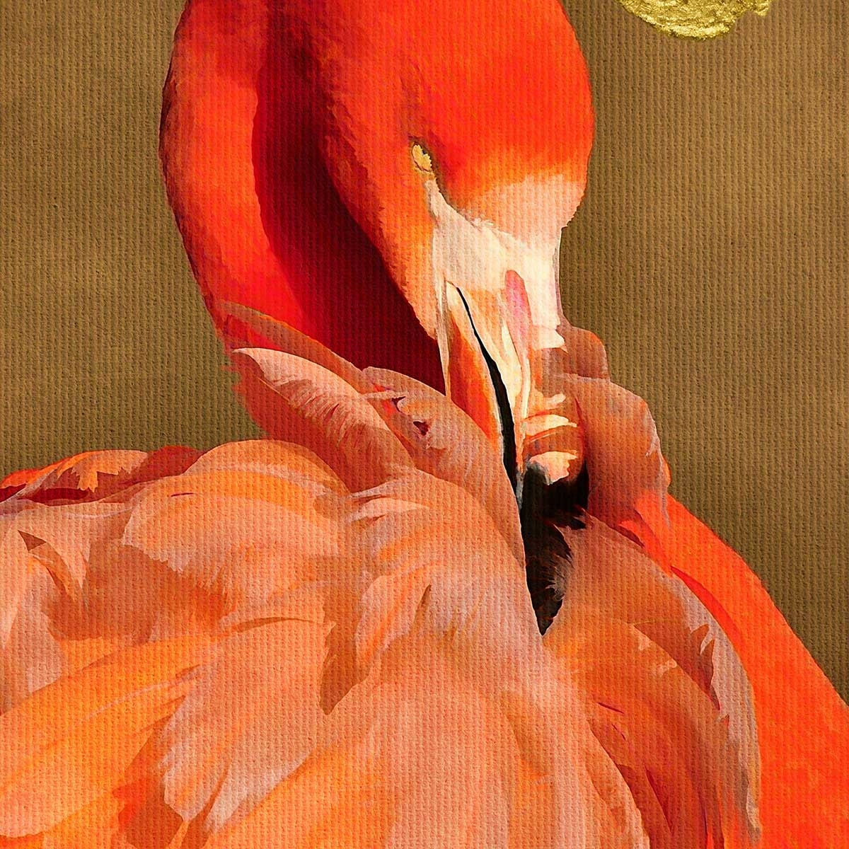 Affiche animaux flamingo et soleil d'or Affiche sous cadre noir