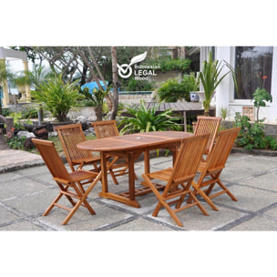 Salon de jardin Teck huilé 6 personnes - Table ovale + 6 chaises NARRA