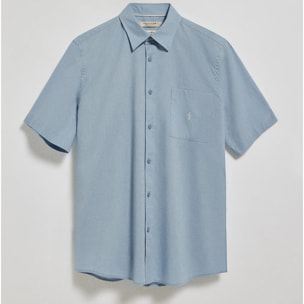 Camicia celeste a maniche corte in lino-cotone con ricamo Rigby Go