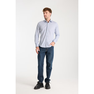 Camicia Uomo 1 Bottone Francese Slim Popeline Stretch Stampato Bianco/Celeste