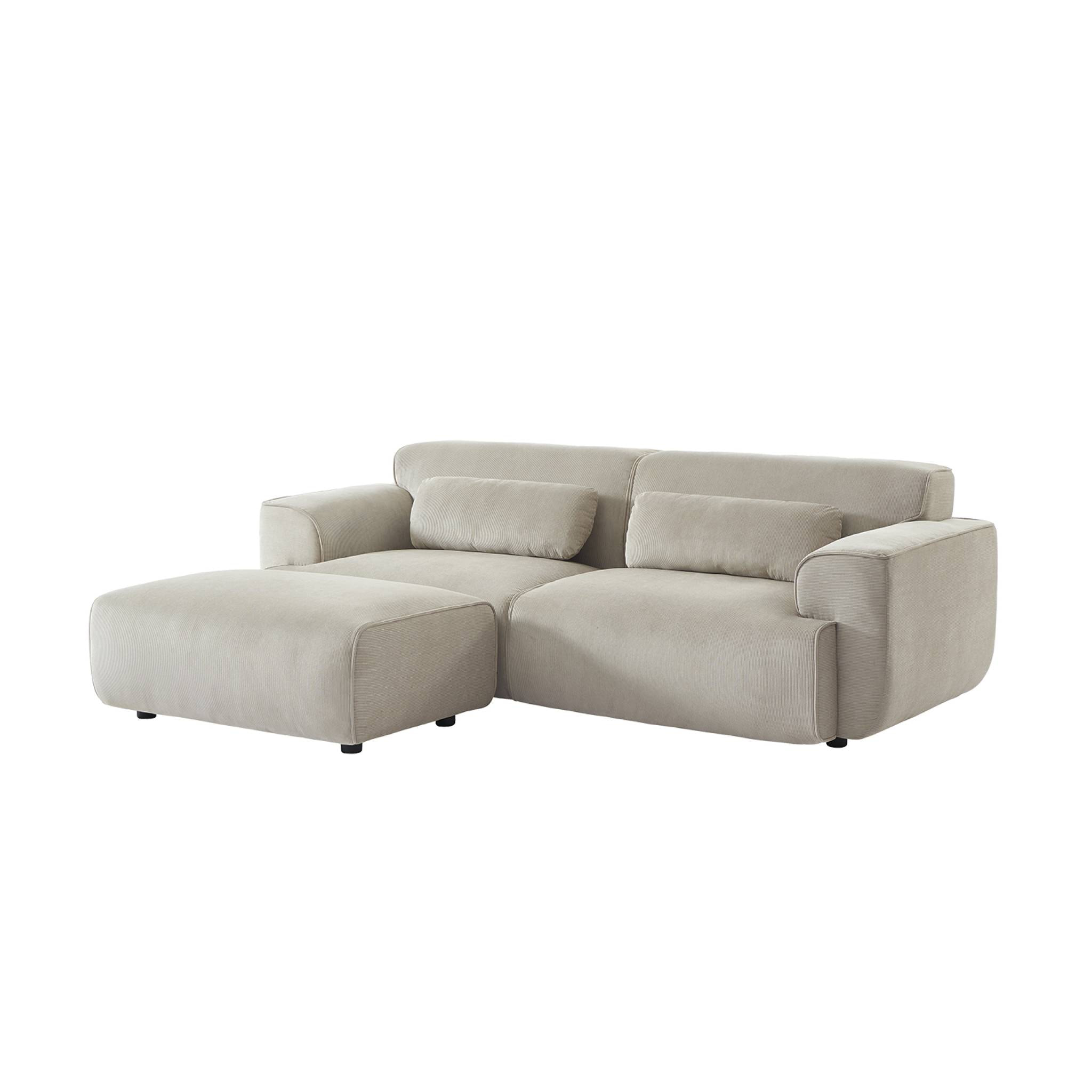 Pouf. module pour canapé. repose-pieds pour canapé 3 places en velours côtelé greige. L 102 x P 70 x H 41cm - Wallas
