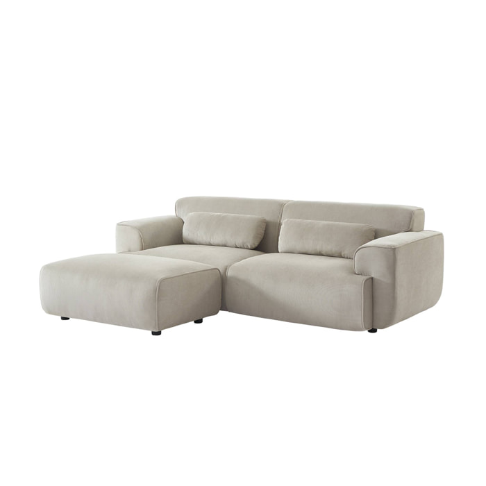 Pouf. module pour canapé. repose-pieds pour canapé 3 places en velours côtelé greige. L 102 x P 70 x H 41cm - Wallas