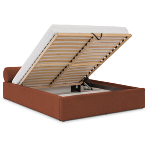 Billy - lit coffre - 160x200 cm - en tissu texturé - sommier inclus - Terracotta