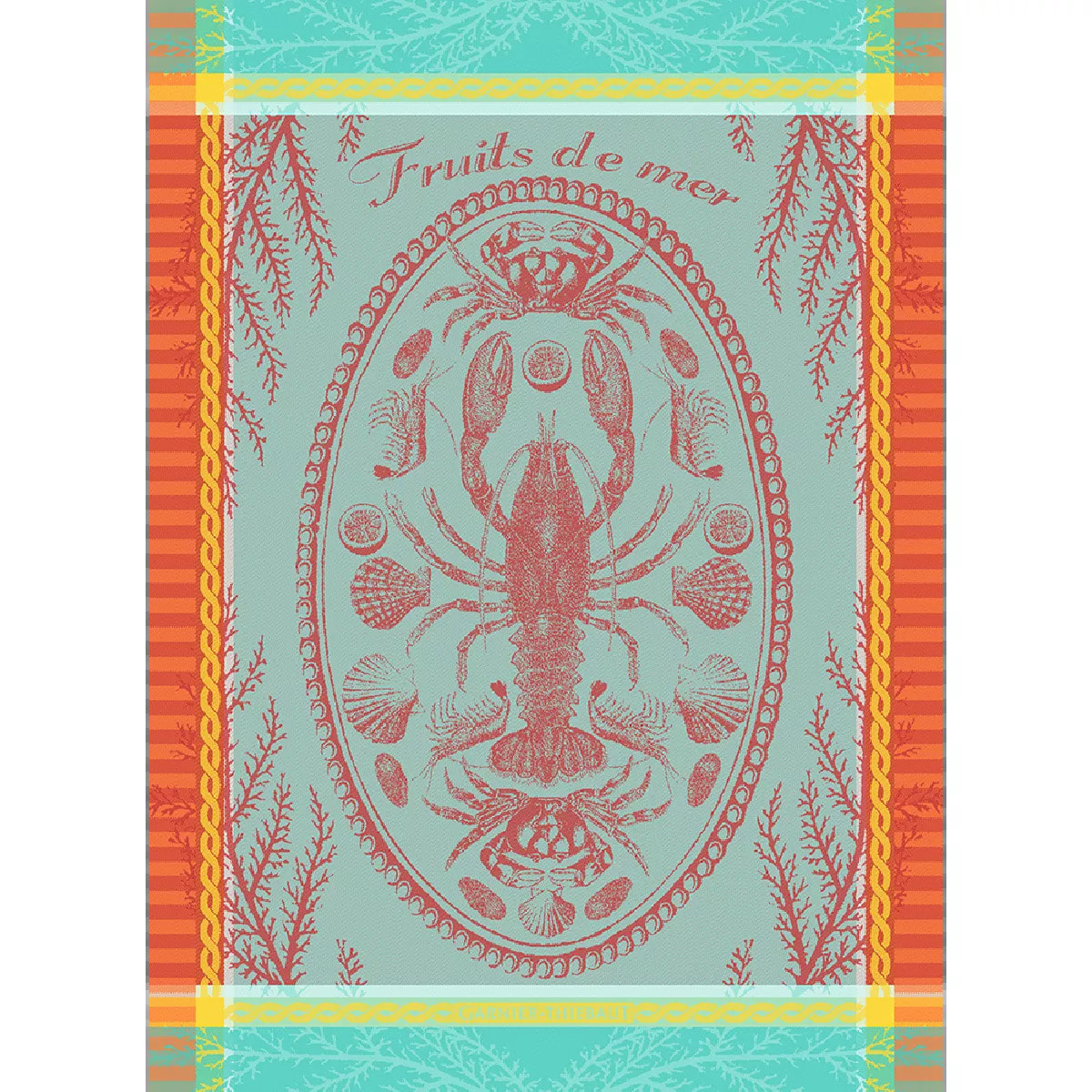 Torchon pur coton motif jacquard multicolore Maree basse lagon