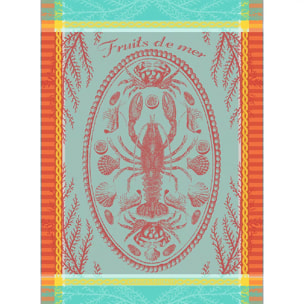 Torchon pur coton motif jacquard multicolore Maree basse lagon