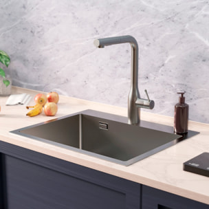 Timeless Évier de cuisine encastrable inox 304, 1 bac, 55x45x21 cm, Gun Metal brossé PVD