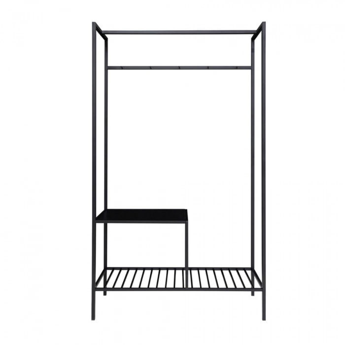 Vita - Vestiaire d’entrée en bois et métal avec 2 étagères : Couleur - Noir.