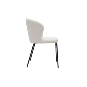Chaise design blanche en tissu effet laine bouclée et métal noir YDA