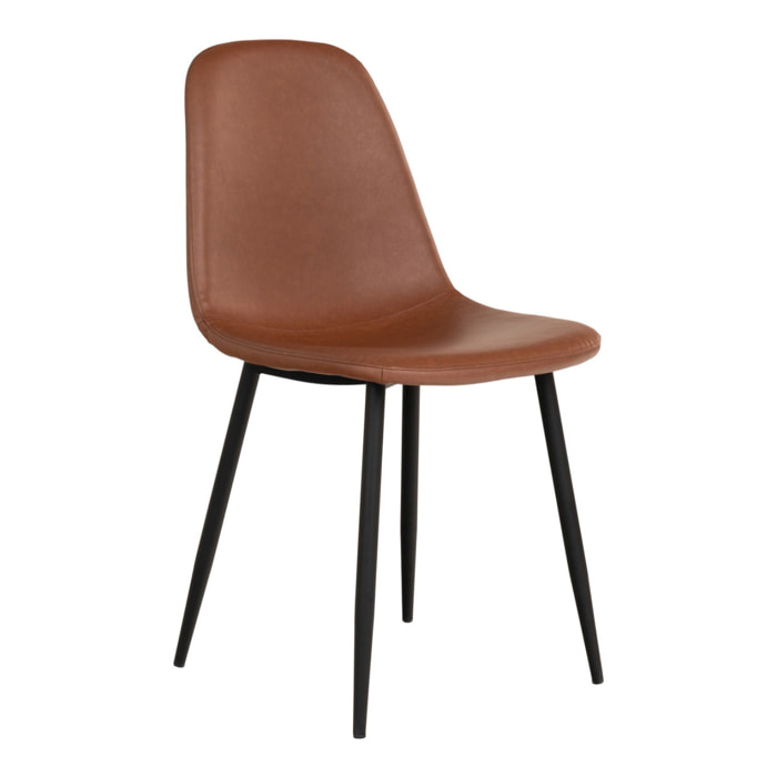 Set 2 sedie da pranzo Stockholm in ecopelle marrone vintage con gambe nere