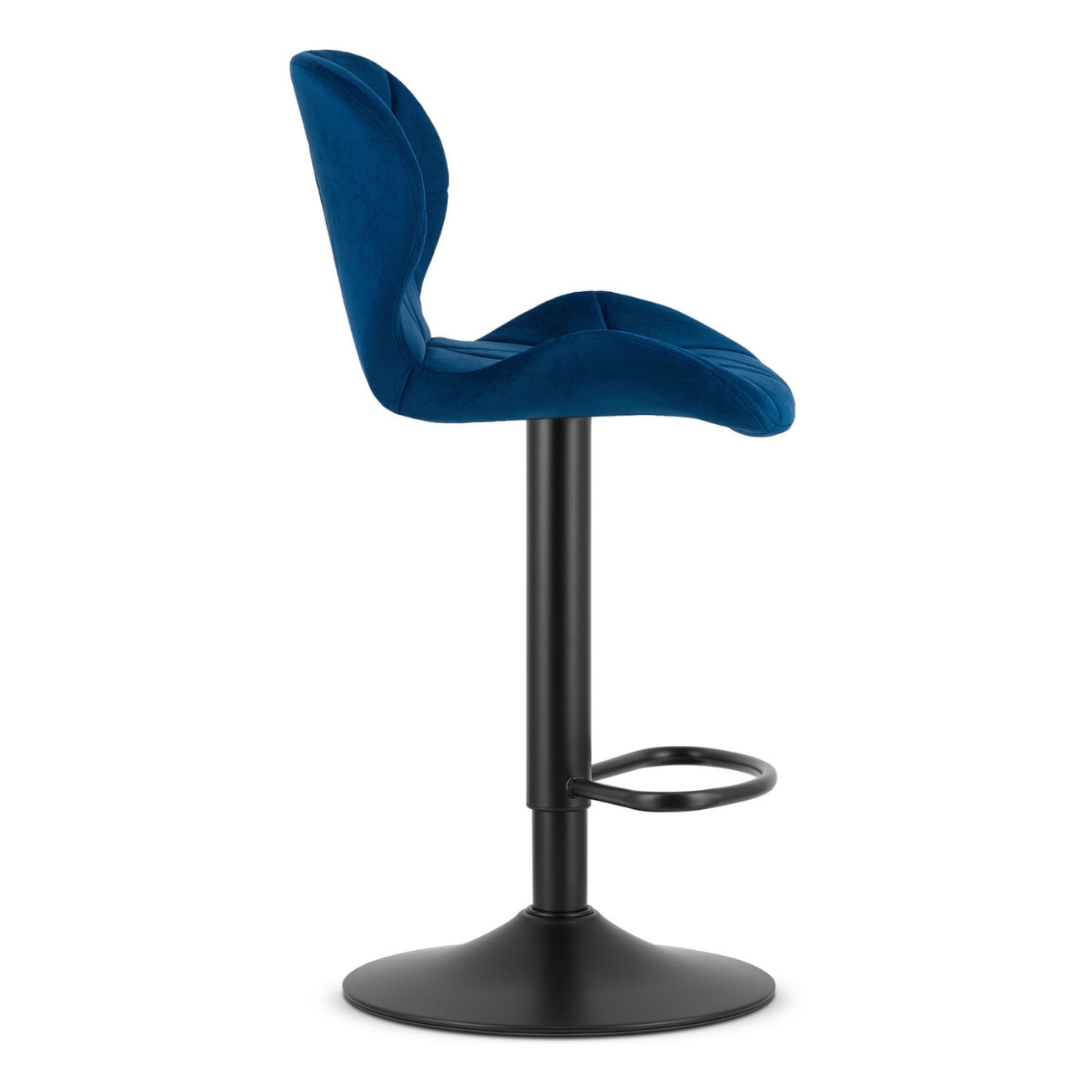 Sgabello West in velluto blu notte con base nera girevole