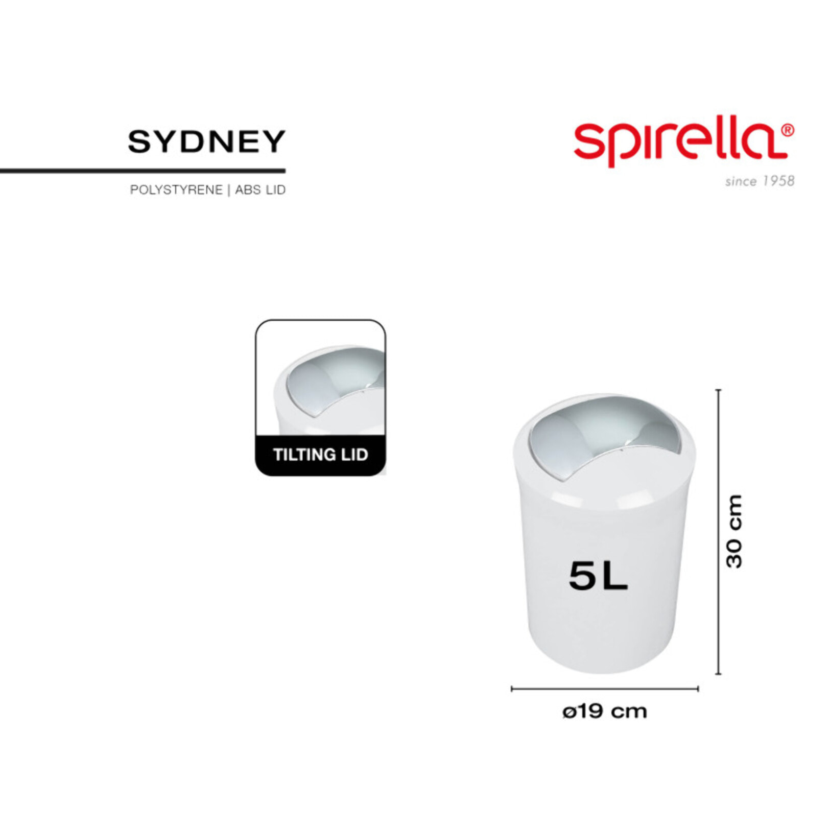 Poubelle à  bascule SYDNEY 5L Sable Spirella