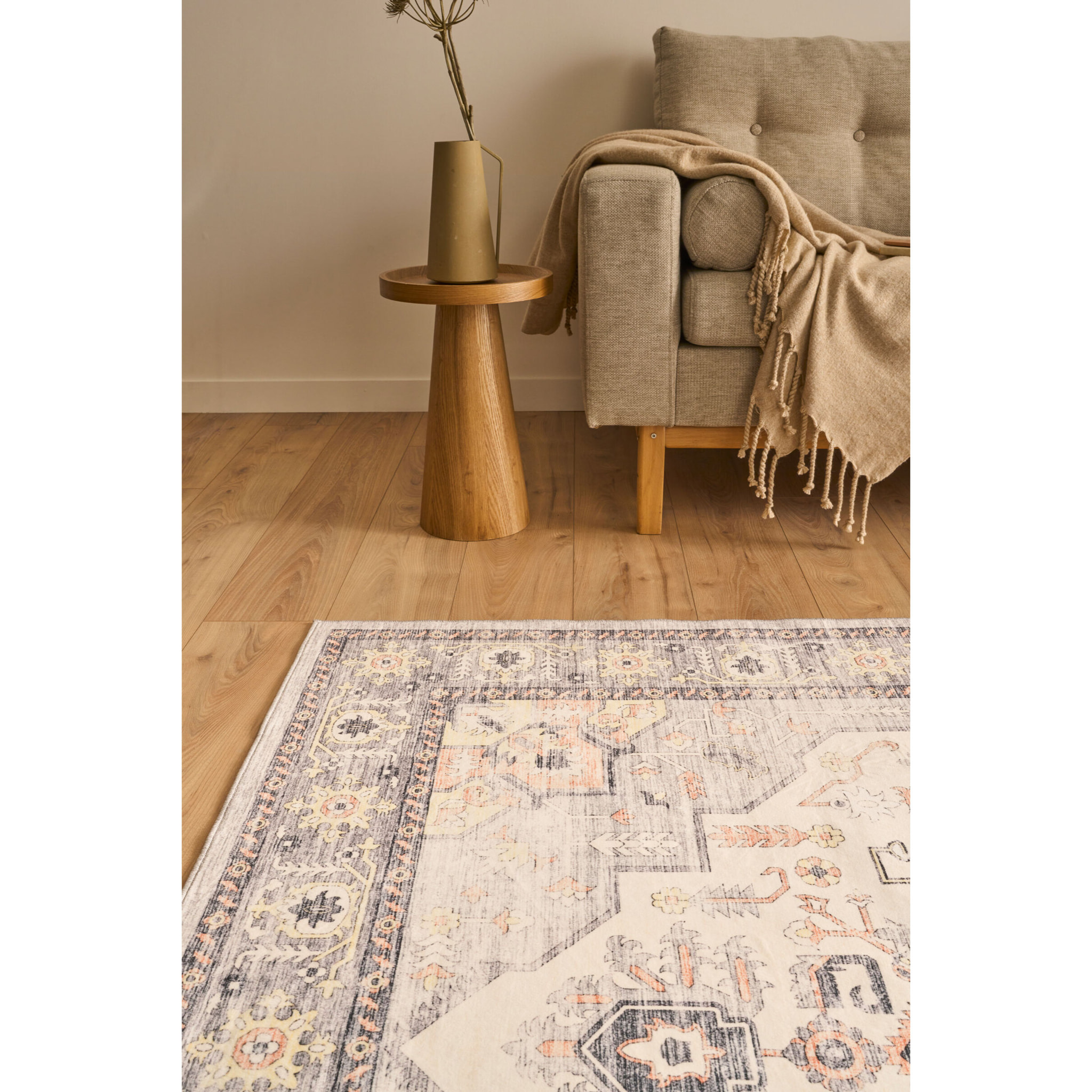 OTTOMAN - Tapis à poils courts doux à motif oriental gris