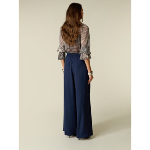 Oltre - Pantalones palazzo a rayas - Azul