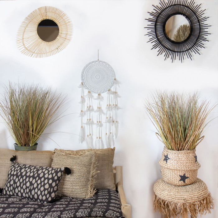 Attrape-rêve en plumes et coton blanc 33cm POKANA