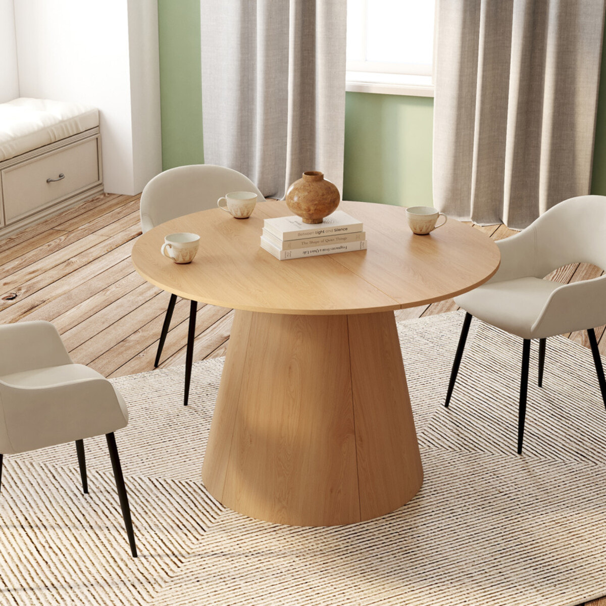 Table à manger ronde extensible Elvis bois Ø110-150cm