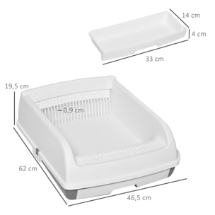 Bandeja Higiénica para Gatos Arenero Abierto con Botón Pala Bandeja Extraíble y Bordes Altos 62x46,5x19,5 cm Blanco