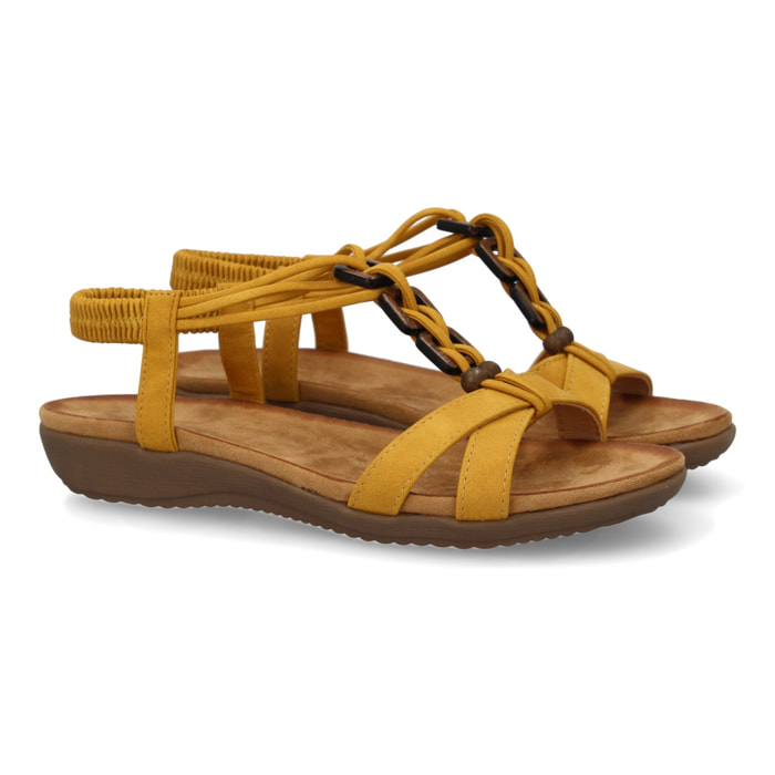 Sandalias planas para mujer, comodas con material elastico en el talon, diseño moderno con adornos en el empeine