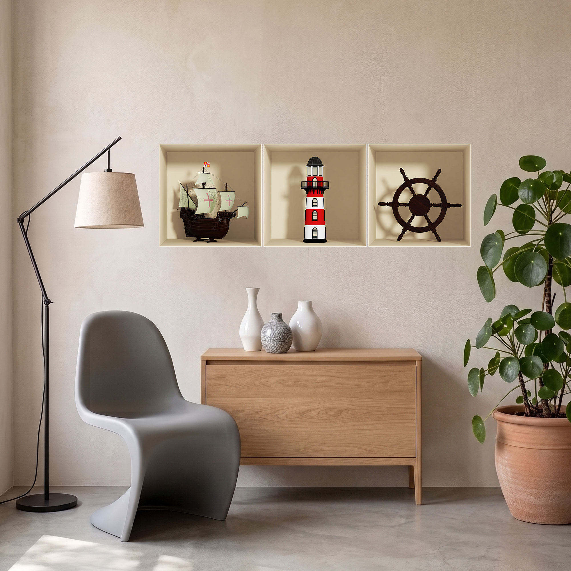 Stickers muraux 3D | Sticker Mural Autocollant effet 3D Décoration maritime - Stickers adhésifs 3D Chambre Salon Trompe l'oeil