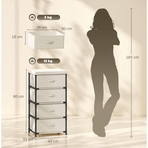 HOMCOM Cómoda con 4 Cajones de Tela, Cómoda para Dormitorio, Marco de Acero, Montaje Rápido, Cajonera para Salón, Oficina, Vestidor, Beige