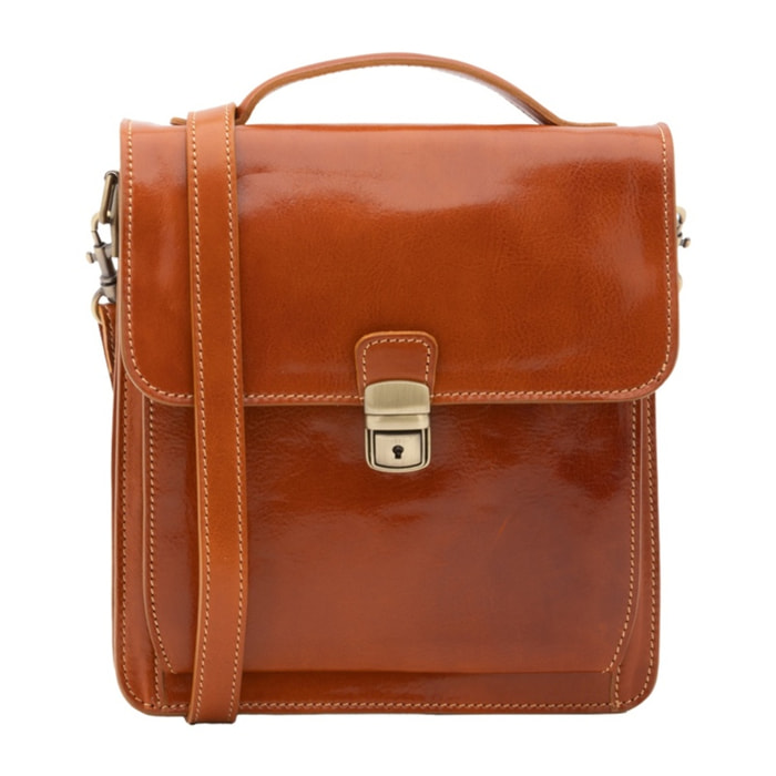 Borsa a tracolla uomo in vera pelle - Modello False - Made in Italy - 26.0 x 23.5 x 9.0 cm