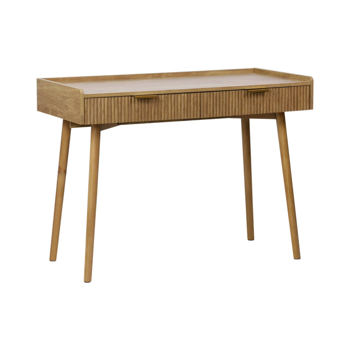 Bureau décor bois de manguier rainuré 2 tiroirs - 110 x 55 x 79.5 cm - Celian