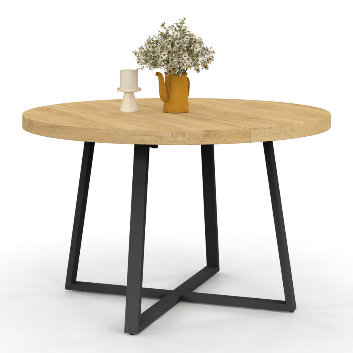 Table à manger ronde extensible Sana Ø110-150cm bois et noir