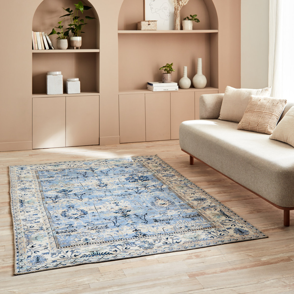 Radom - tapis vintage lavable en machine à 30°C, bleu
