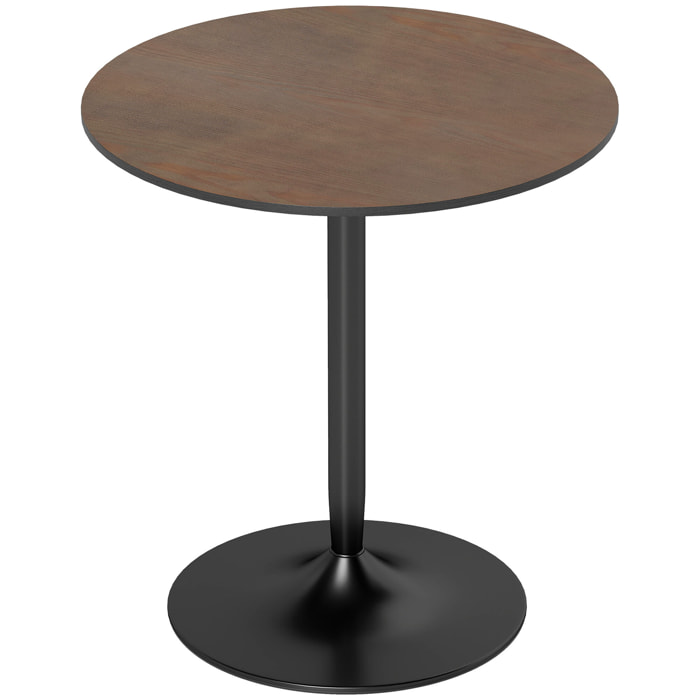 Table de salle à manger ronde 2 personnes dia.70 cm piètement acier noir effet bois noyer