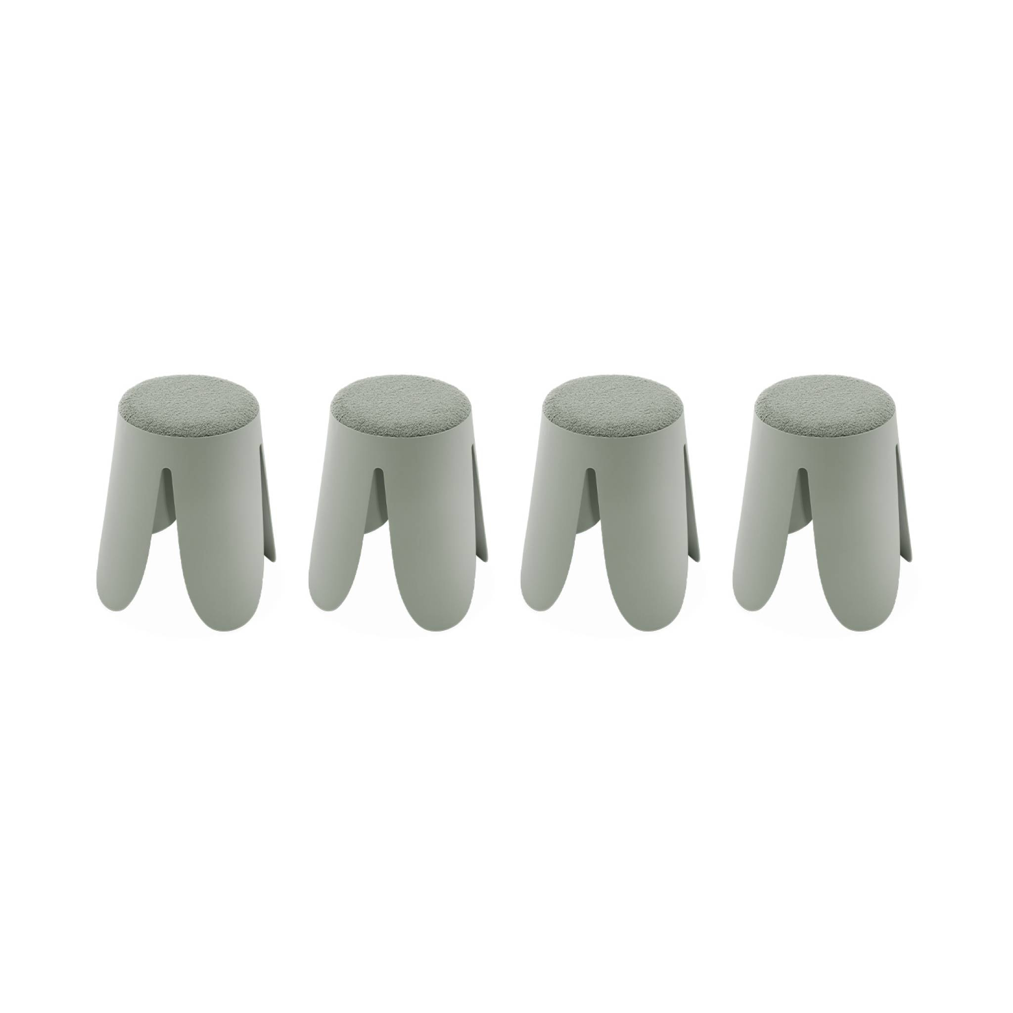 Set de 4 tabourets empilables verts céladon. bouclette texturée. NIKI. Ø30 / 44 x H46cm