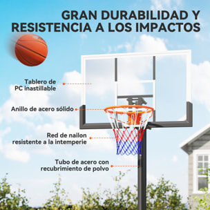 Canasta de Baloncesto para Exterior, Altura Ajustable 230-305 cm, Canasta de Baloncesto con Soporte, Tablero Irrompible 120 cm, Aro Ø48 cm y Base Estable, para Adolescentes y Adultos, Negro