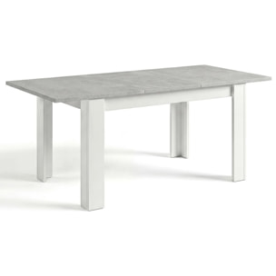 Mesa de comedor extensible en blanco artik y gris cemento 123-173x75 cm Sira Blanco Artik (Blanco Mate) - Gris Cemento