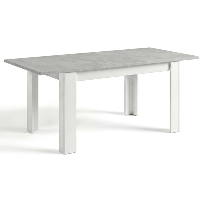 Mesa de comedor extensible en blanco artik y gris cemento 123-173x75 cm Sira Blanco Artik (Blanco Mate) - Gris Cemento