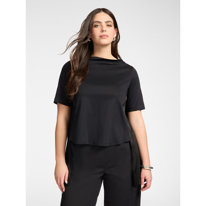 Elena Mirò - Camiseta de algodón con volante detrás - Negro