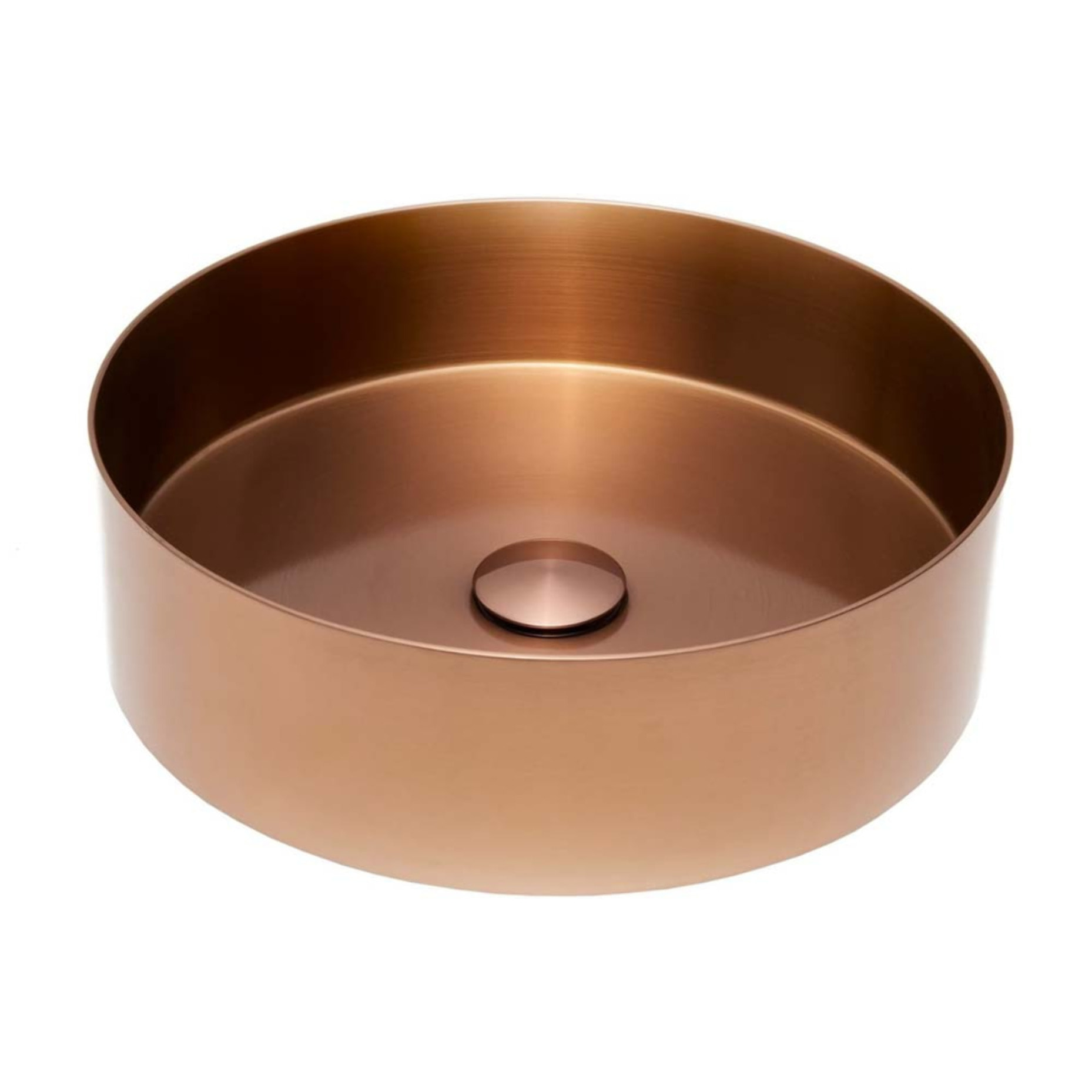 Vasque à poser 38 x 38 x 11 cm Aurum cuivre brossé en acier inoxydable avec bonde sans trop-plein (SATAUR3838BRG)