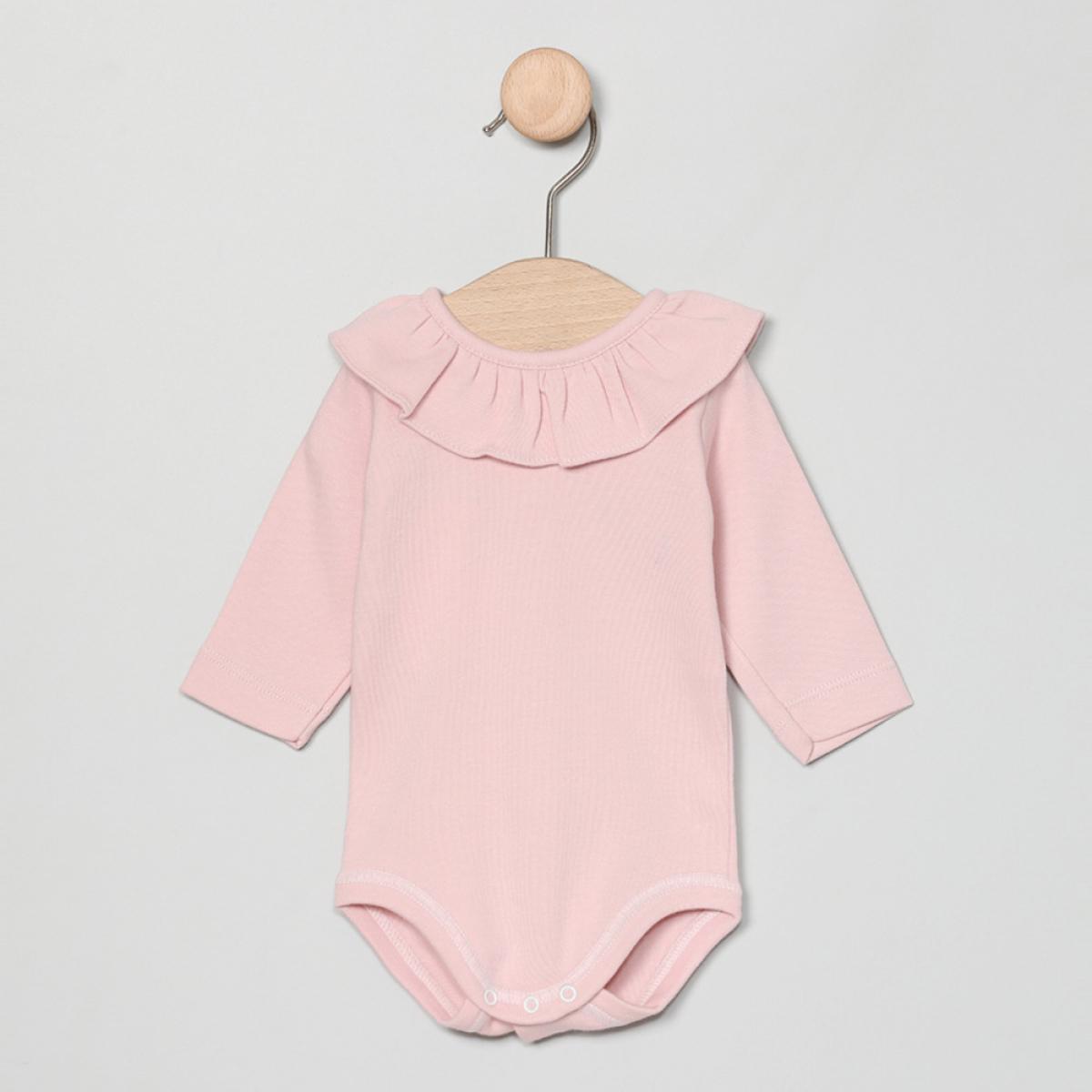 Body a maniche lunghe con scollo a balze rosa