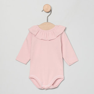 Body a maniche lunghe con scollo a balze rosa